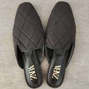 ZARA Black Satin Quilted Mules 41